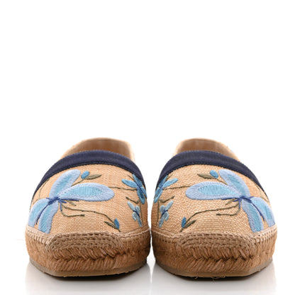 Jimmy Choo Raffia Floral Embroidered Dru Espadrilles 41 Natural Blue 2 of 8