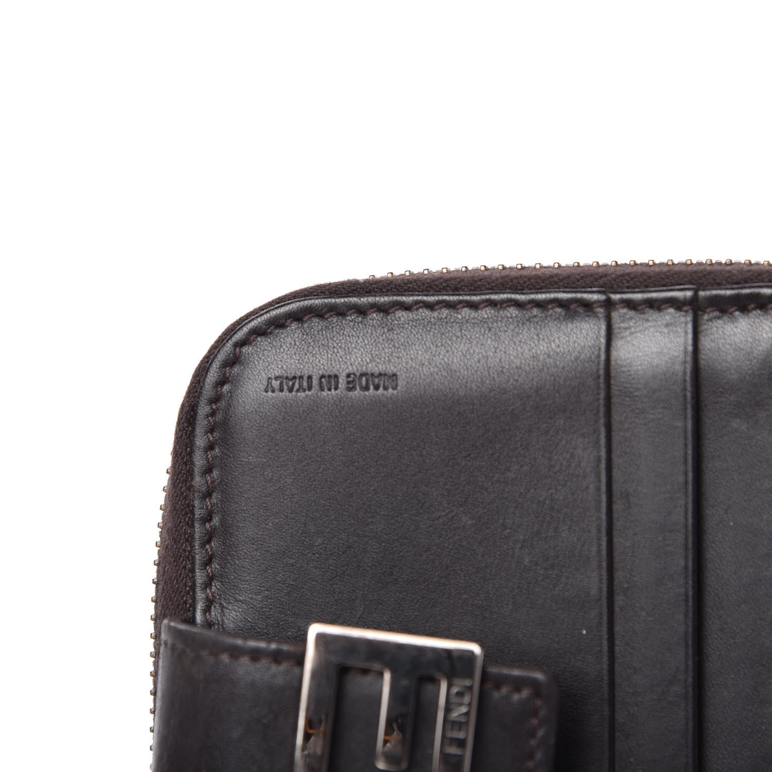 Fendi Zucchino Vitello Compact Wallet Testa di Moro Beige 6 of 9