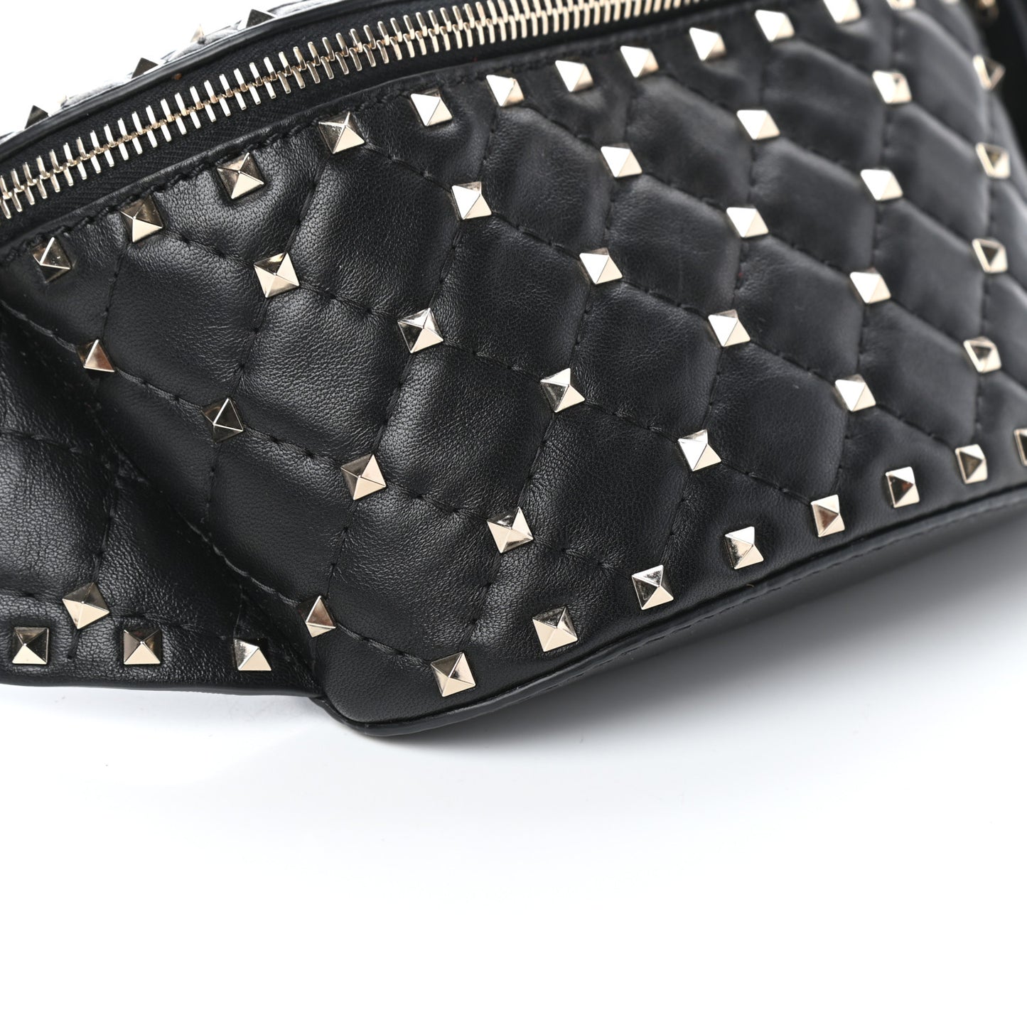 Lambskin Rockstud Spike Belt Bag 85 Black
