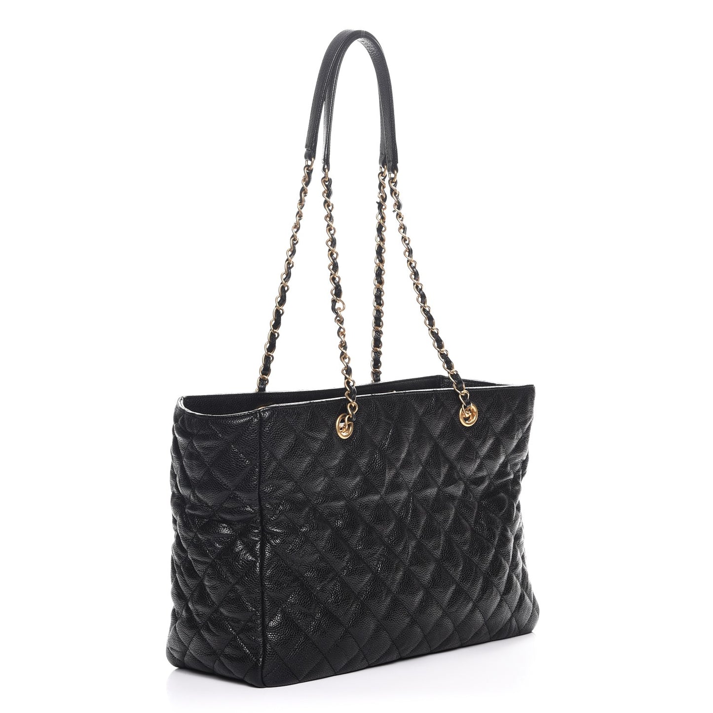 Crumpled Grained Calfskin Quilted Tote Black
