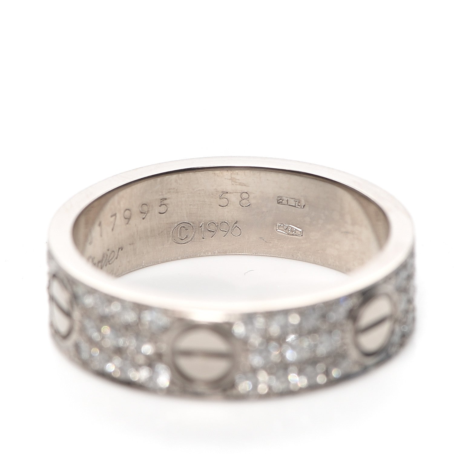 Cartier 18K White Gold Diamond 6mm LOVE Paved Ring 58 8.25 4 of 6