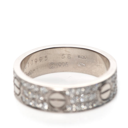 Cartier 18K White Gold Diamond 6mm LOVE Paved Ring 58 8.25 4 of 6