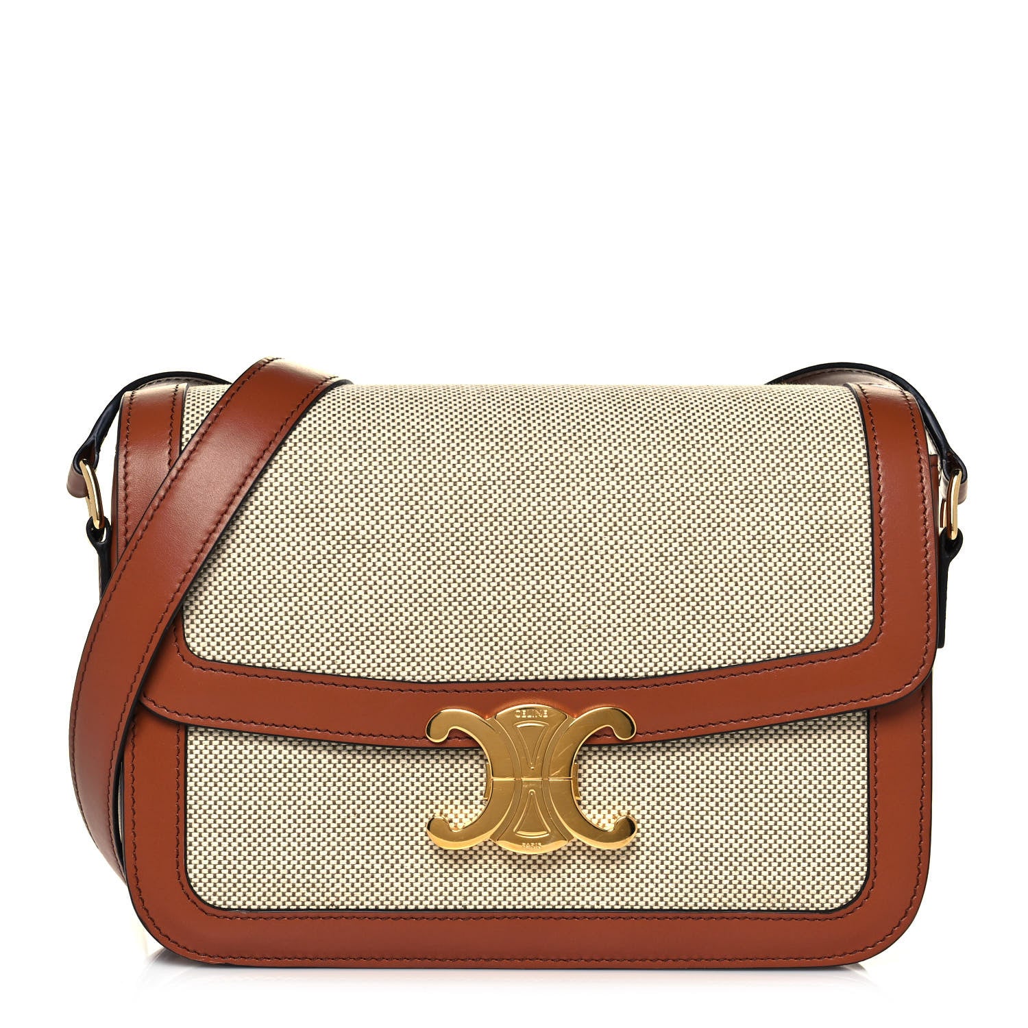 Celine Textile Calfskin Classique Triomphe Bag Natural Tan 1 of 14