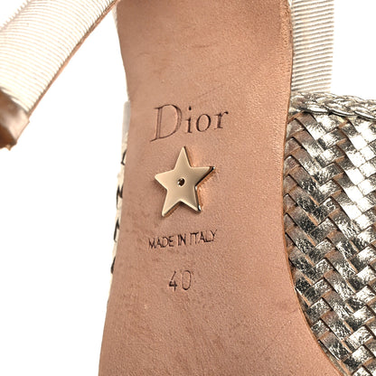 Christian Dior Laminated Calfskin Ribbon Crystal Woven J'Adior Slingback 100mm Pumps 40 Pale Gold 7 of 9
