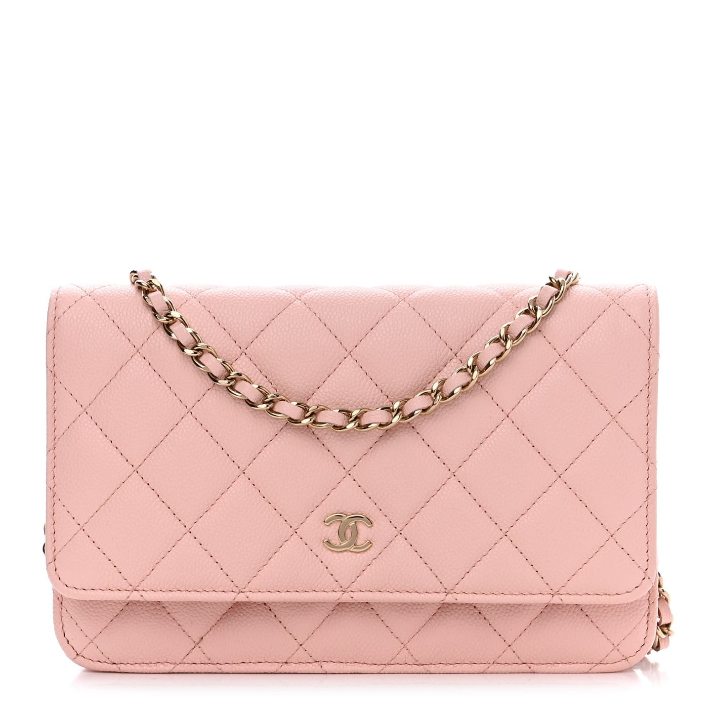 Caviar Quilted Wallet on Chain WOC Light Pink