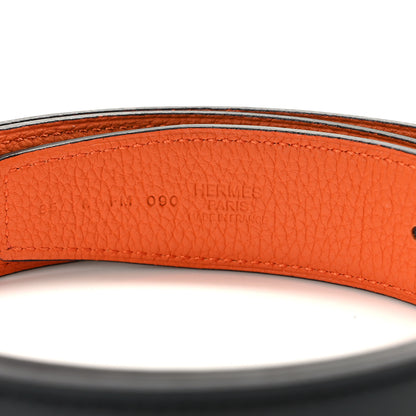 Hermes Box Togo 32mm Guilloche H Belt 85 34 Black Orange 3 of 5
