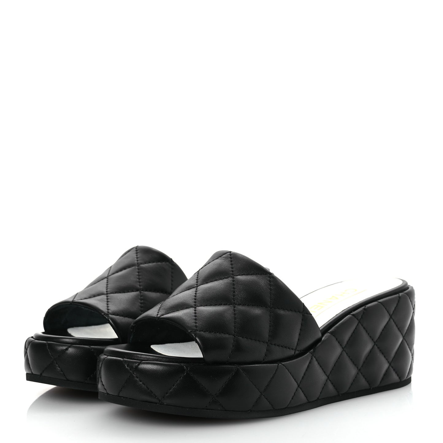Lambskin Quilted Camelia CC Wedge Sandal Mules 39.5 Black