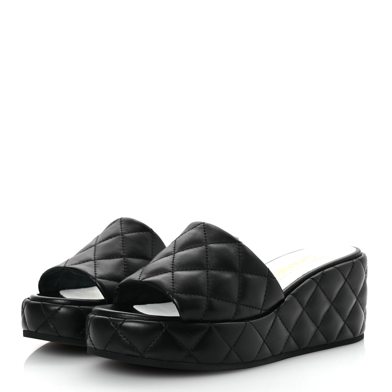 Chanel Lambskin Quilted Camelia CC Wedge Sandal Mules 39.5 Black 4 of 13