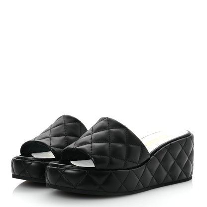Chanel Lambskin Quilted Camelia CC Wedge Sandal Mules 39.5 Black 4 of 13