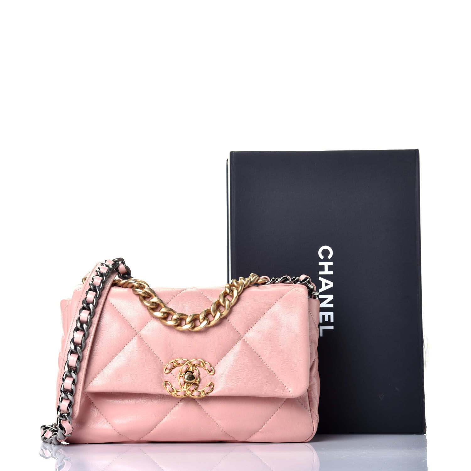 Chanel Lambskin Quilted Medium Chanel 19 Flap Light Pink 10 of 10