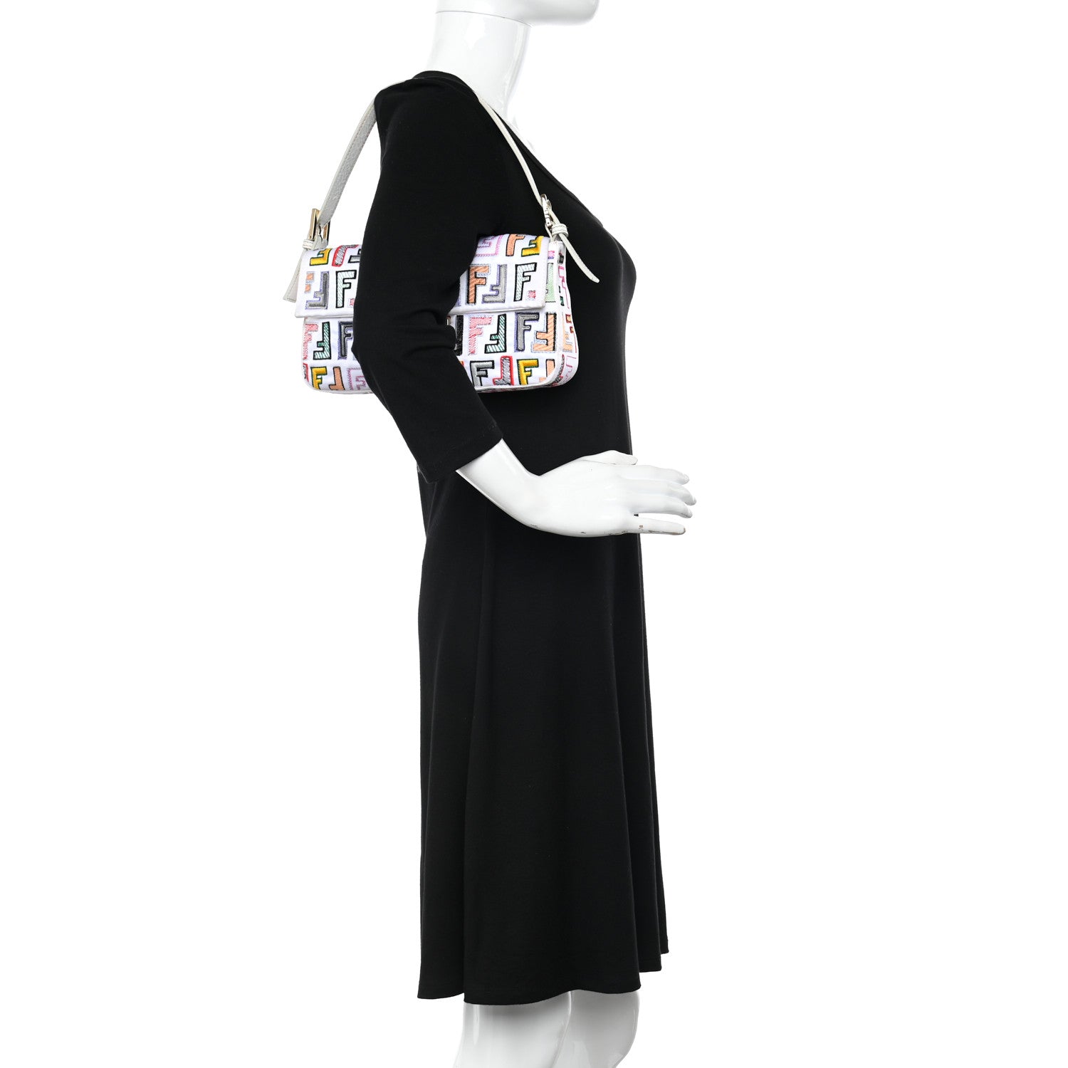 Fendi Nylon FF Multicolor Embroidered Baguette Multicolor White 2 of 11