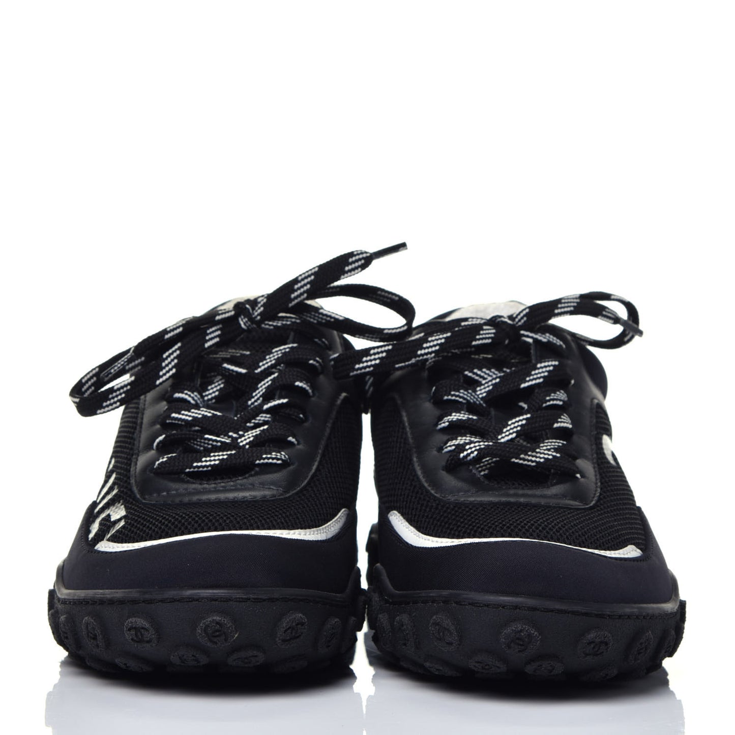 Calfskin Mesh Lycra Womens Logo Sneakers 36.5 Black