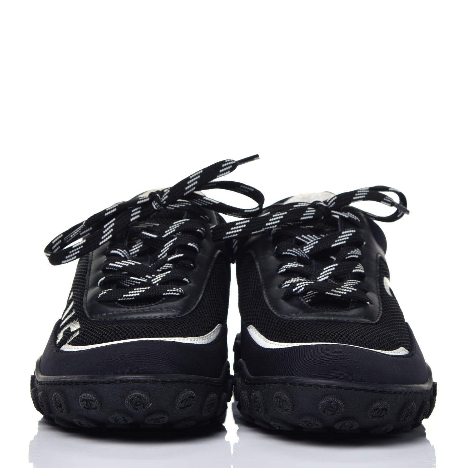 Chanel Calfskin Mesh Lycra Womens Logo Sneakers 36.5 Black 2 of 9