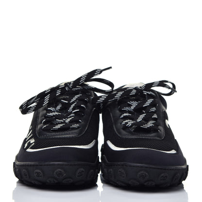 Chanel Calfskin Mesh Lycra Womens Logo Sneakers 36.5 Black 2 of 9
