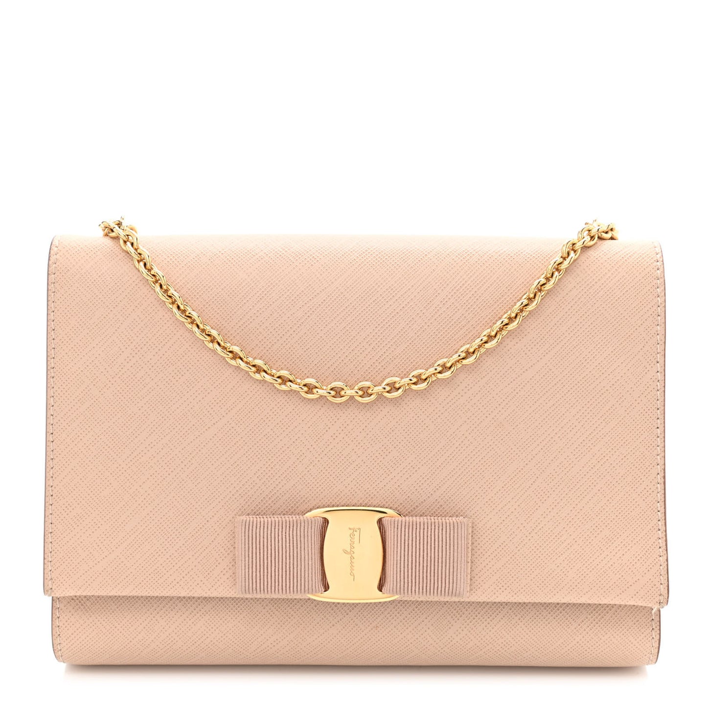 Hammered Calfskin Mini Miss Vara Bow Chain Bag New Bisque