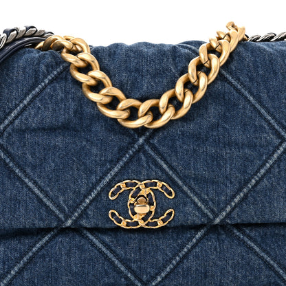 Chanel Denim Quilted Large Chanel 19 Flap Blue 8 of 10