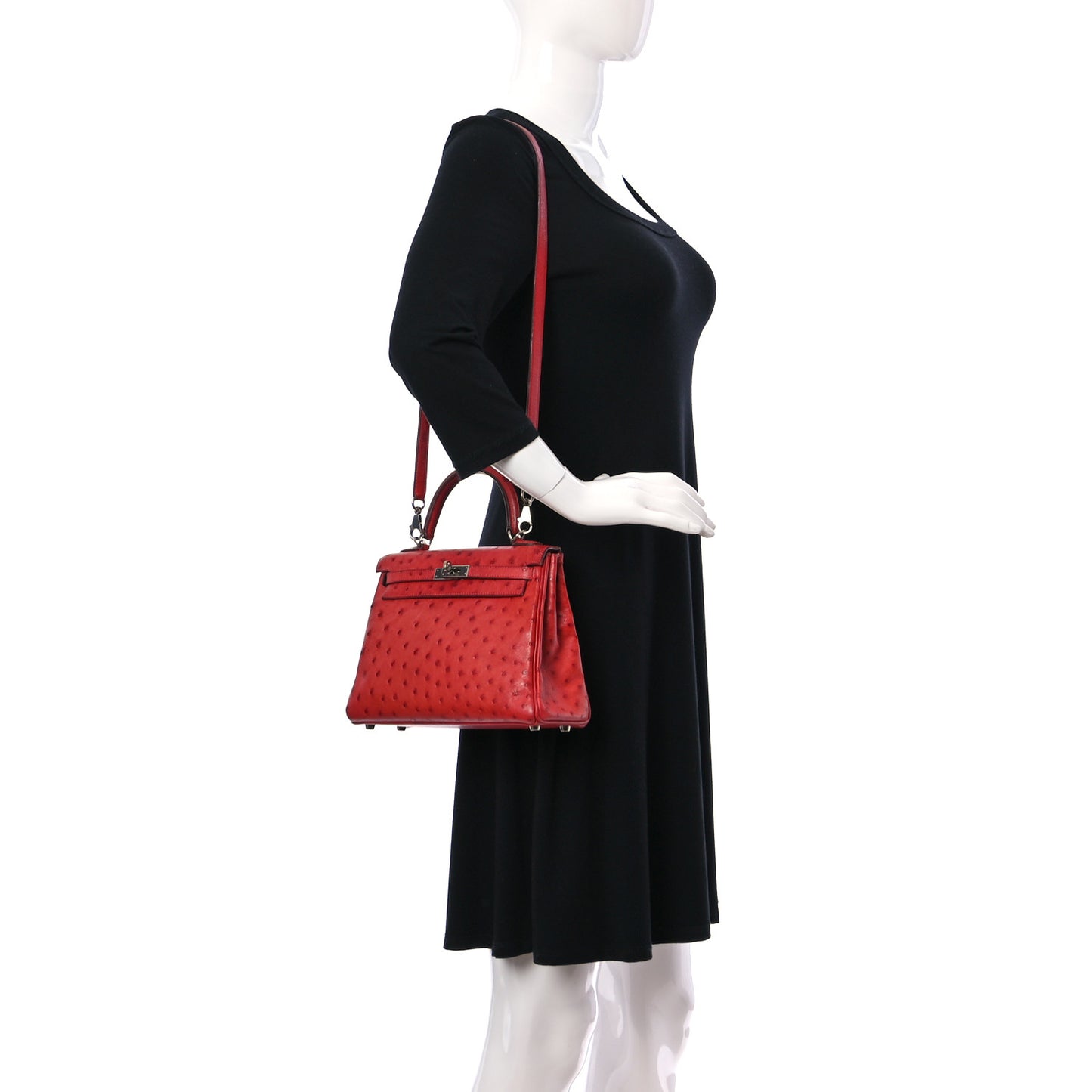 Ostrich Kelly Retourne 25 Rouge Vif