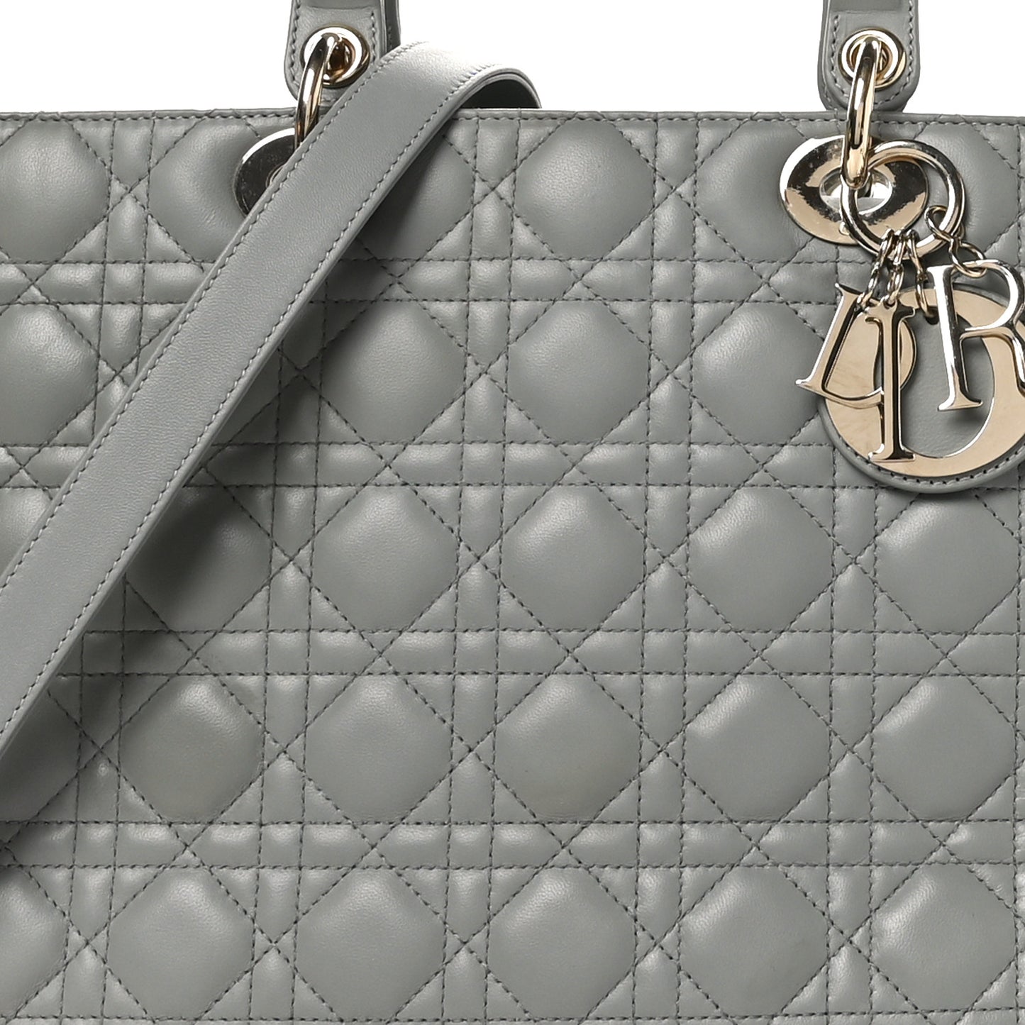 Lambskin Cannage Large Lady Dior Stone Grey