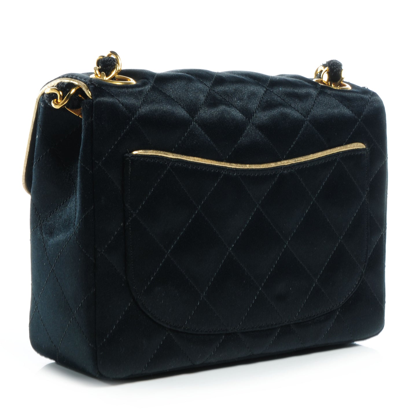 Satin Quilted Mini Flap Black Gold