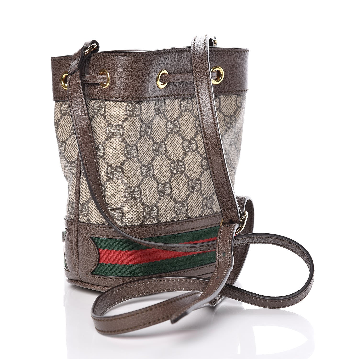 Gucci GG Supreme Monogram Web Mini Ophidia Bucket Bag Brown 3 of 10