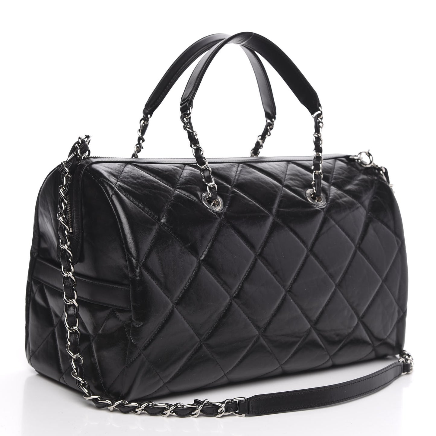 Calfskin Quilted CC Bowling Bag Black