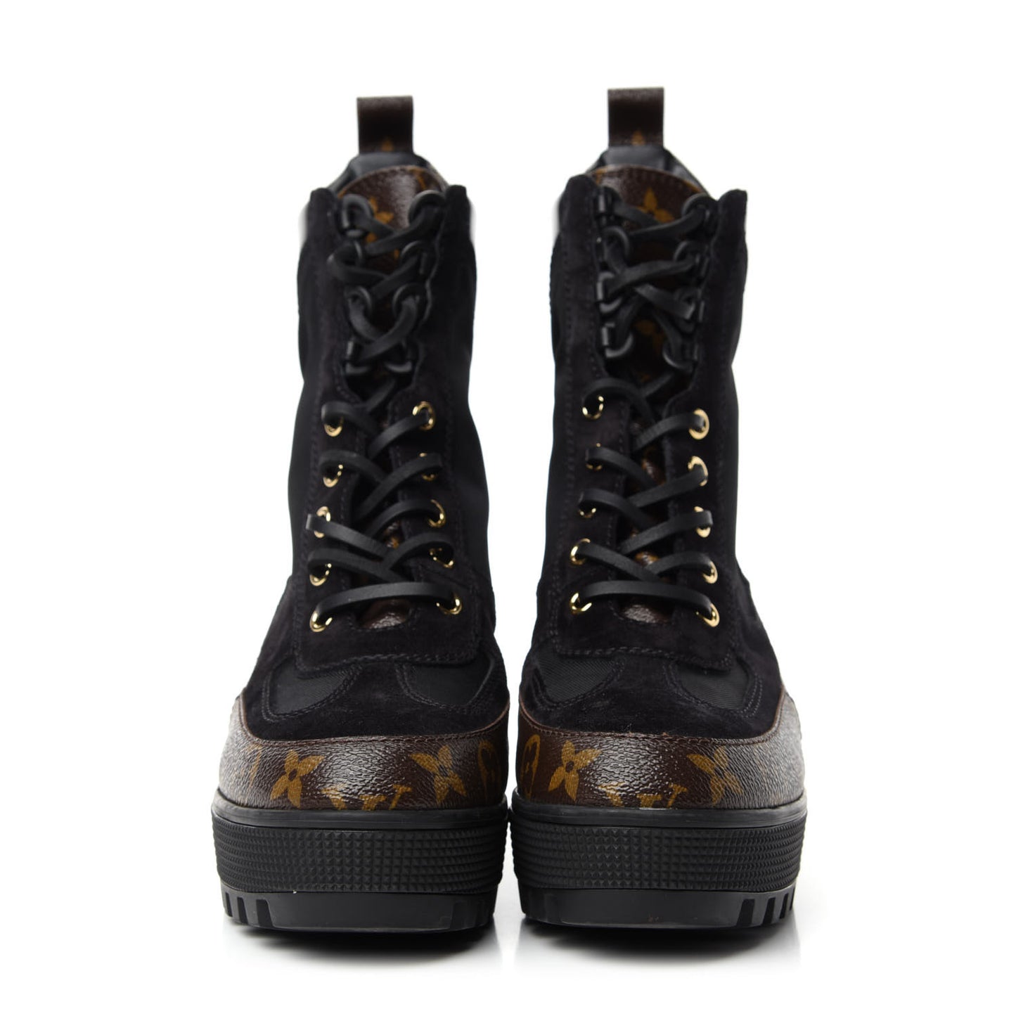 Suede Calfskin Monogram Laureate Platform Desert Boots 37 Black