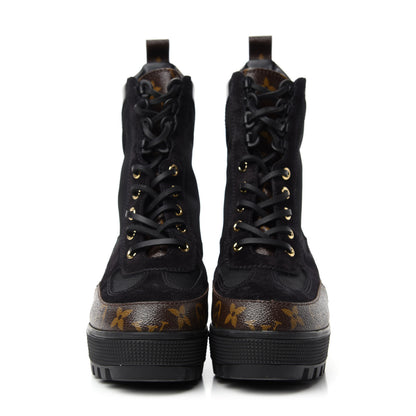 Louis Vuitton Suede Calfskin Monogram Laureate Platform Desert Boots 37 Black 2 of 10