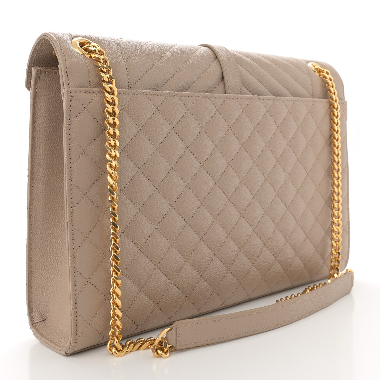 Saint Laurent Grain De Poudre Mixed Matelasse Large Triquilt Monogram Satchel Dark Beige 3 of 11