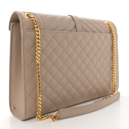 Saint Laurent Grain De Poudre Mixed Matelasse Large Triquilt Monogram Satchel Dark Beige 3 of 11