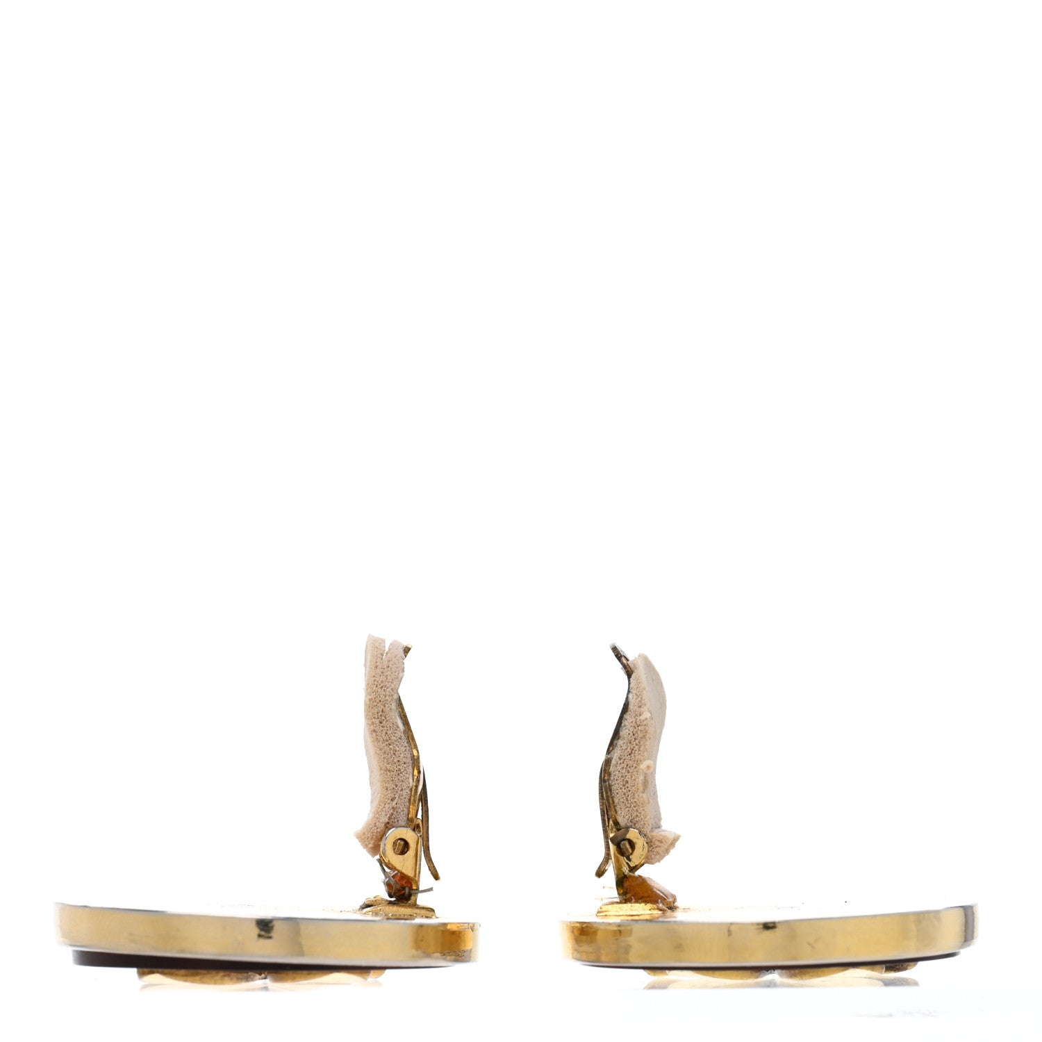 Chanel Resin CC Clover Clip On Earrings Brown Gold 3 of 4