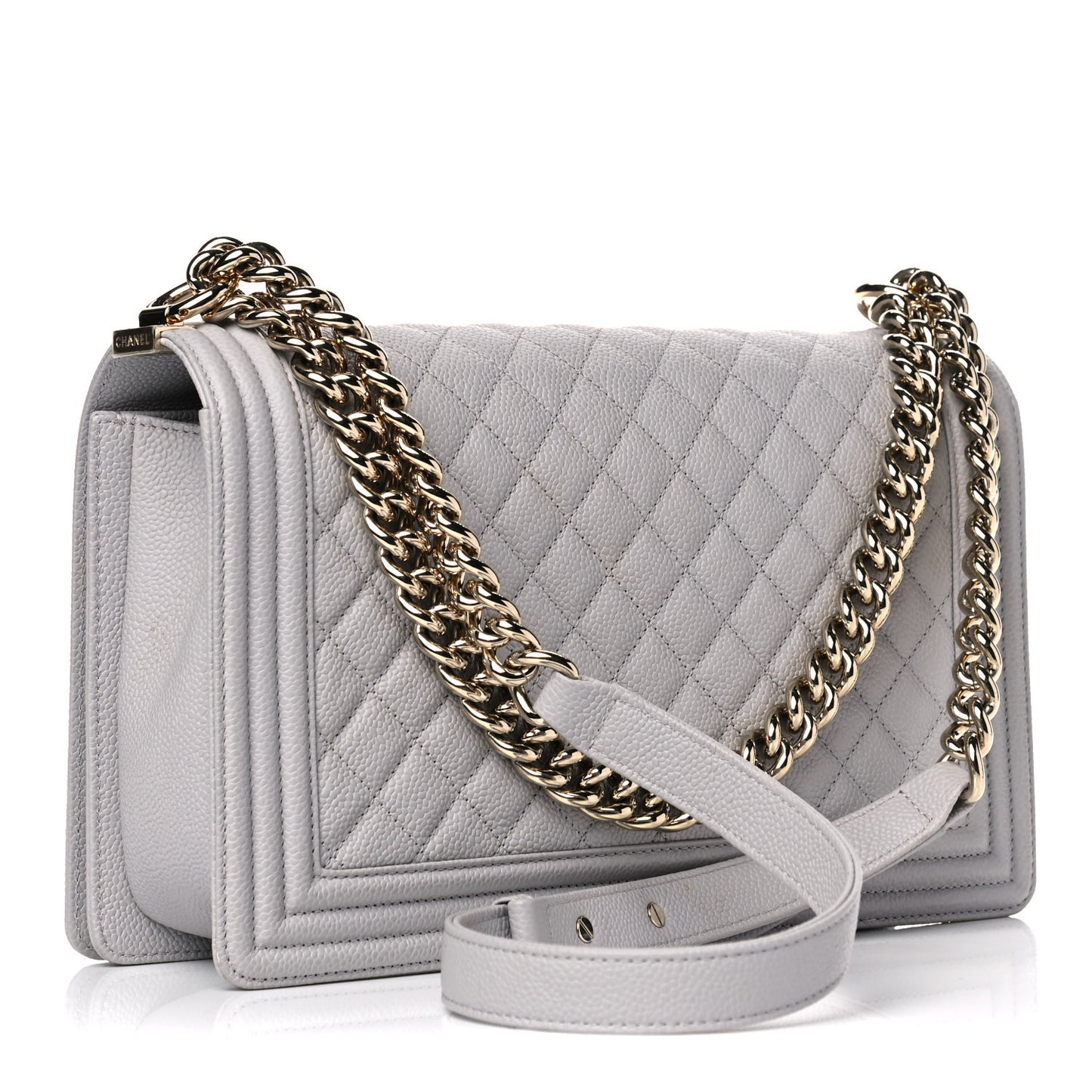 Caviar Quilted New Medium Boy Flap Grey