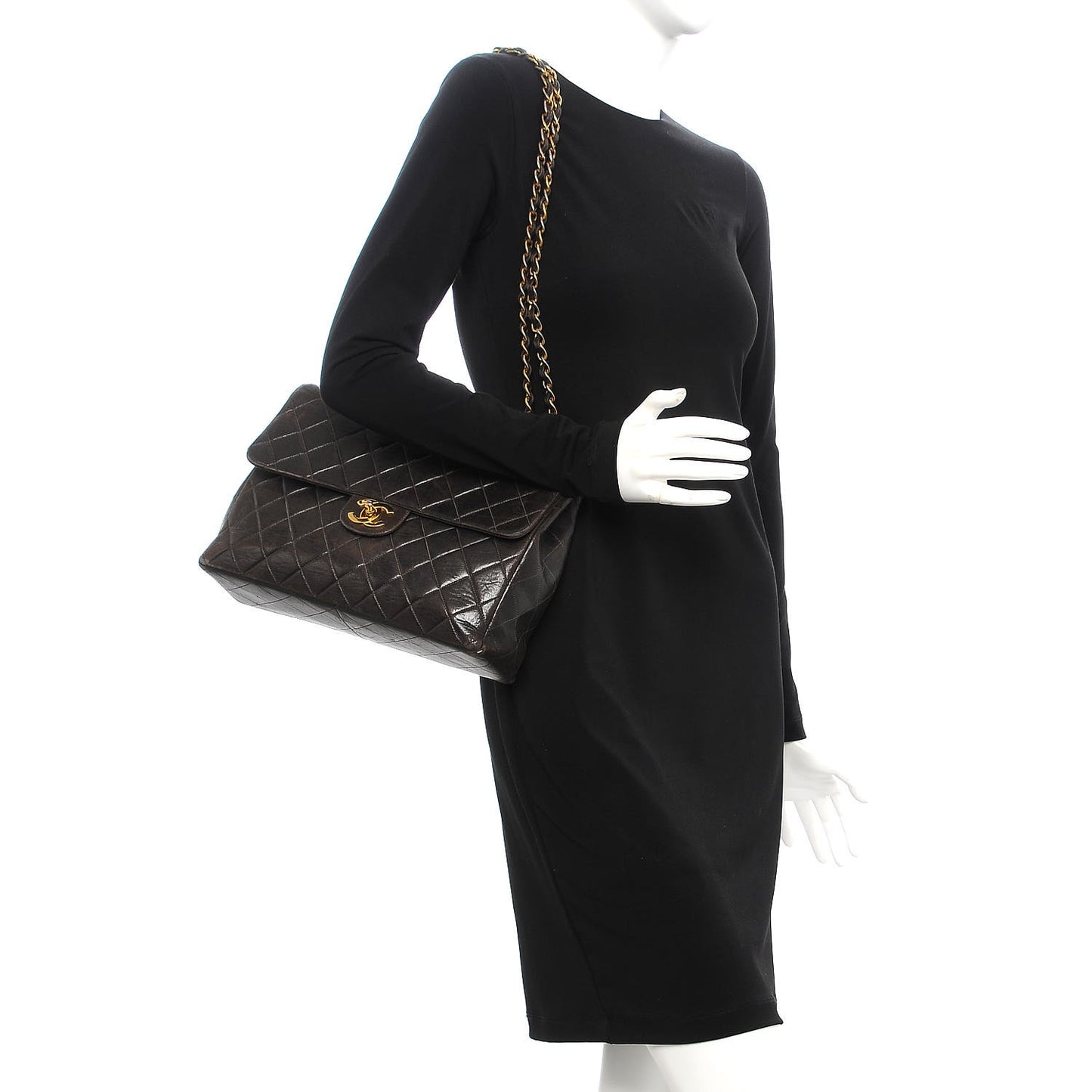 Lambskin Quilted Jumbo Single Flap Brown