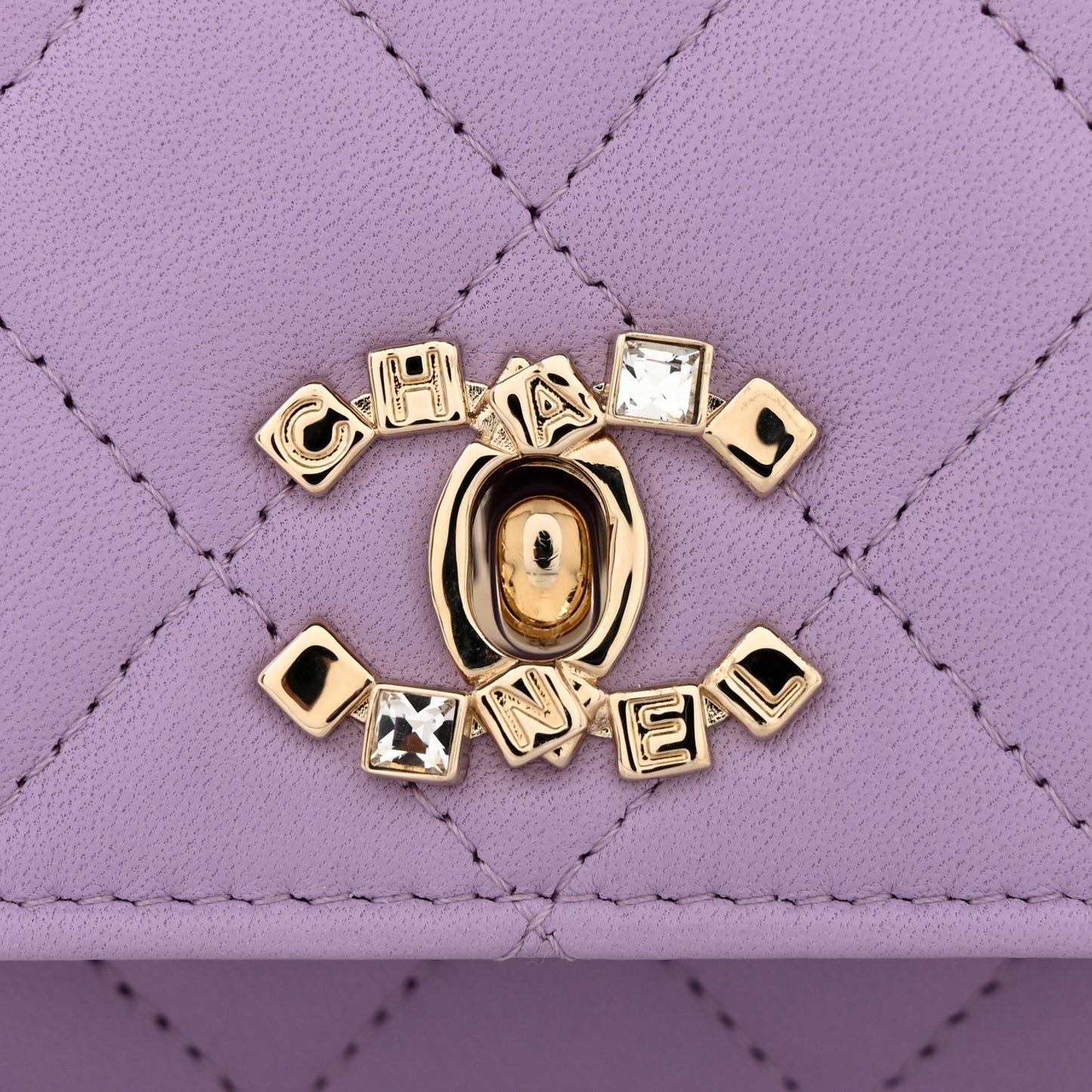 Lambskin Quilted Crystal Top Handle Clutch With Chain Light Purple