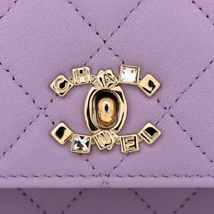 Chanel Lambskin Quilted Crystal Top Handle Clutch With Chain Light Purple 12 of 13