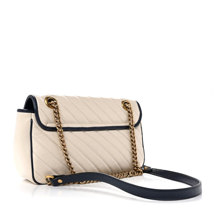 Gucci Vintage Effect Calfskin Matelasse Diagonal Small Torchon GG Marmont Shoulder Bag Mystic White Blue Agata 3 of 14