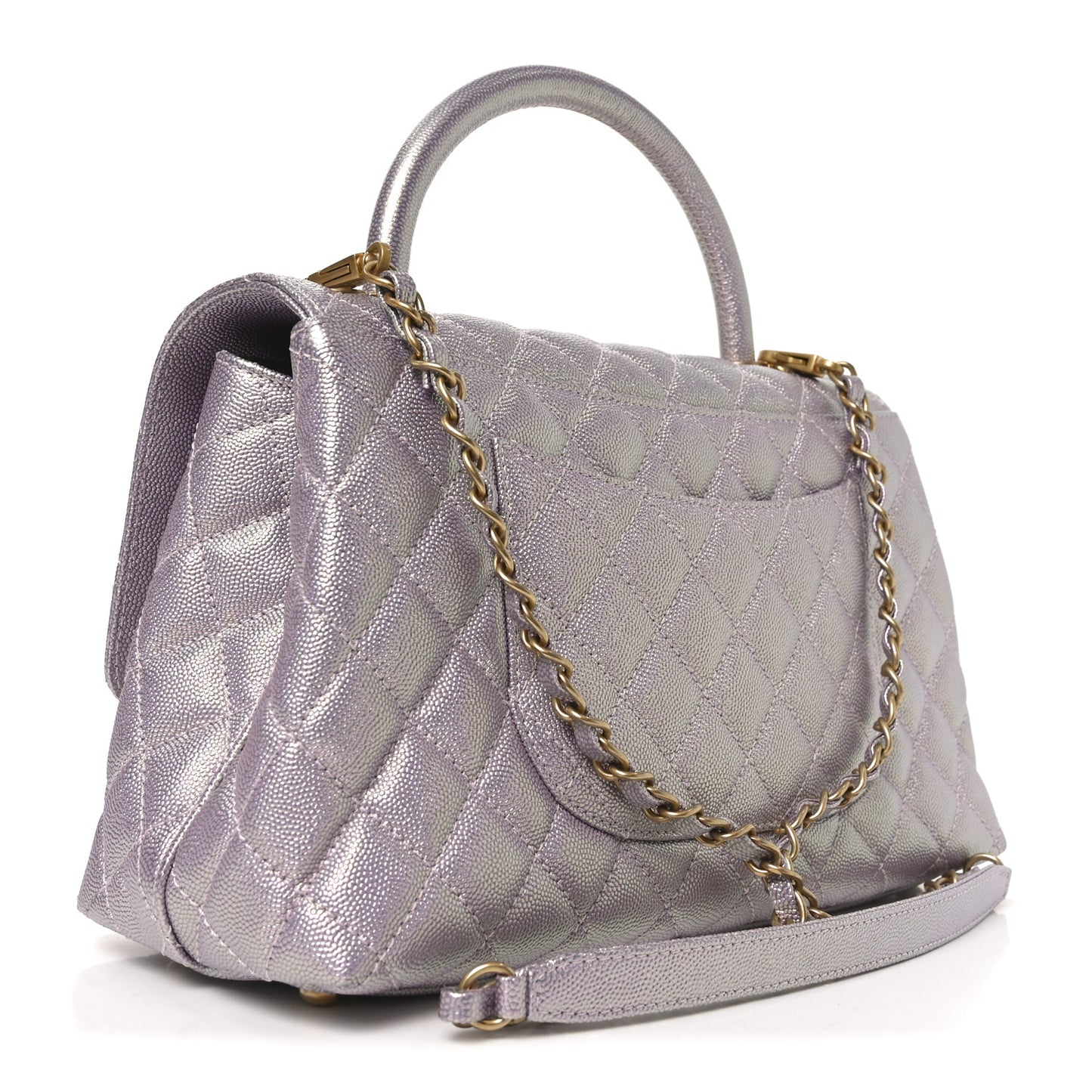 Metallic Caviar Quilted Small Coco Handle Flap Light Pink