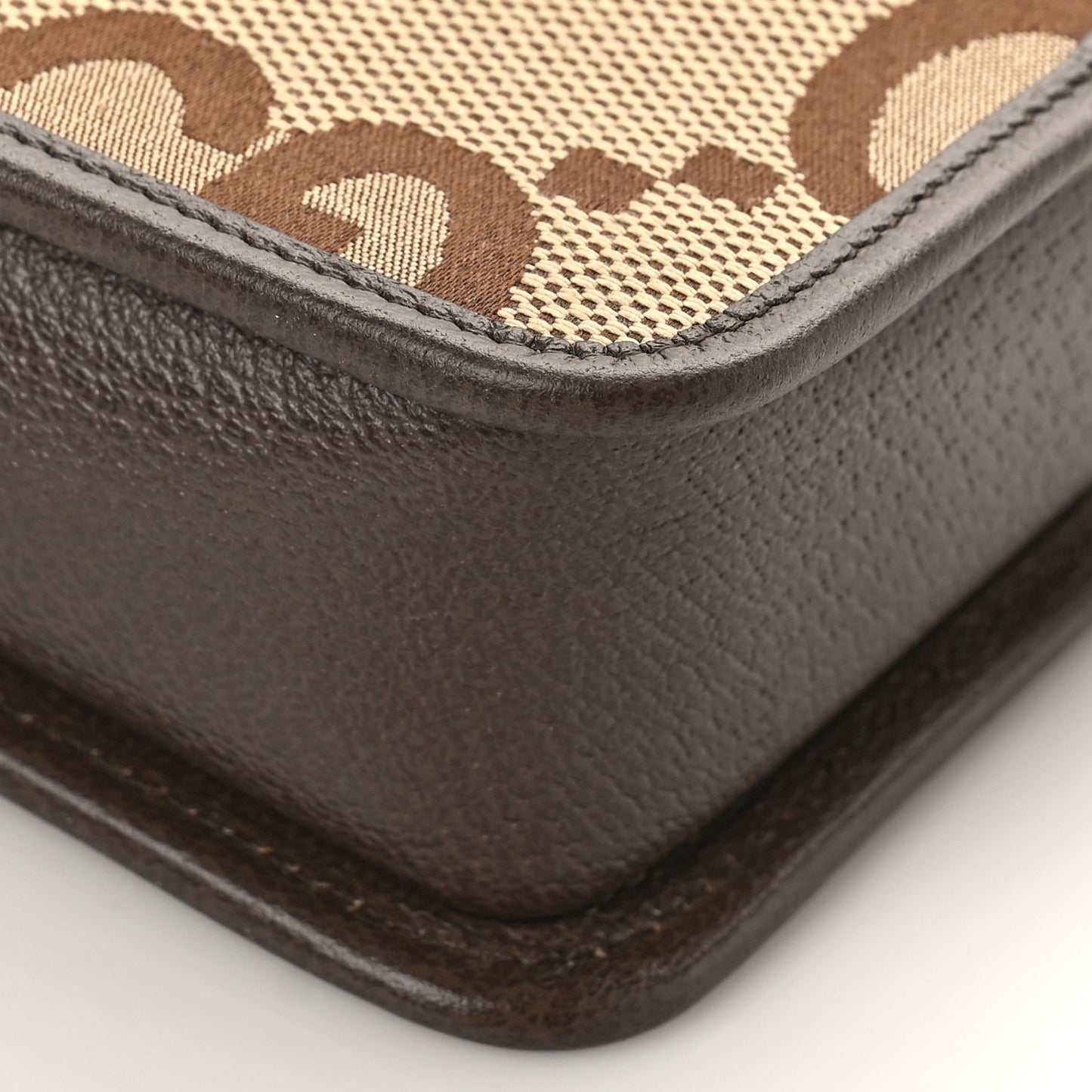 Monogram Jumbo GG Textured Dollar Calfskin Web Mini Crossbody Bag Camel Ebony New Acero