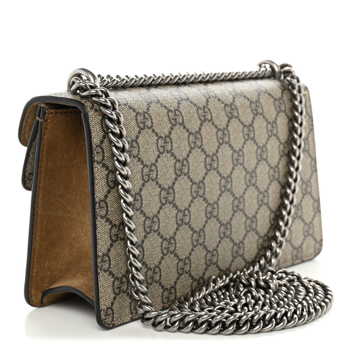 Gucci GG Supreme Monogram Suede Crystal Small Dionysus Shoulder Bag Beige Ebony Taupe 3 of 12