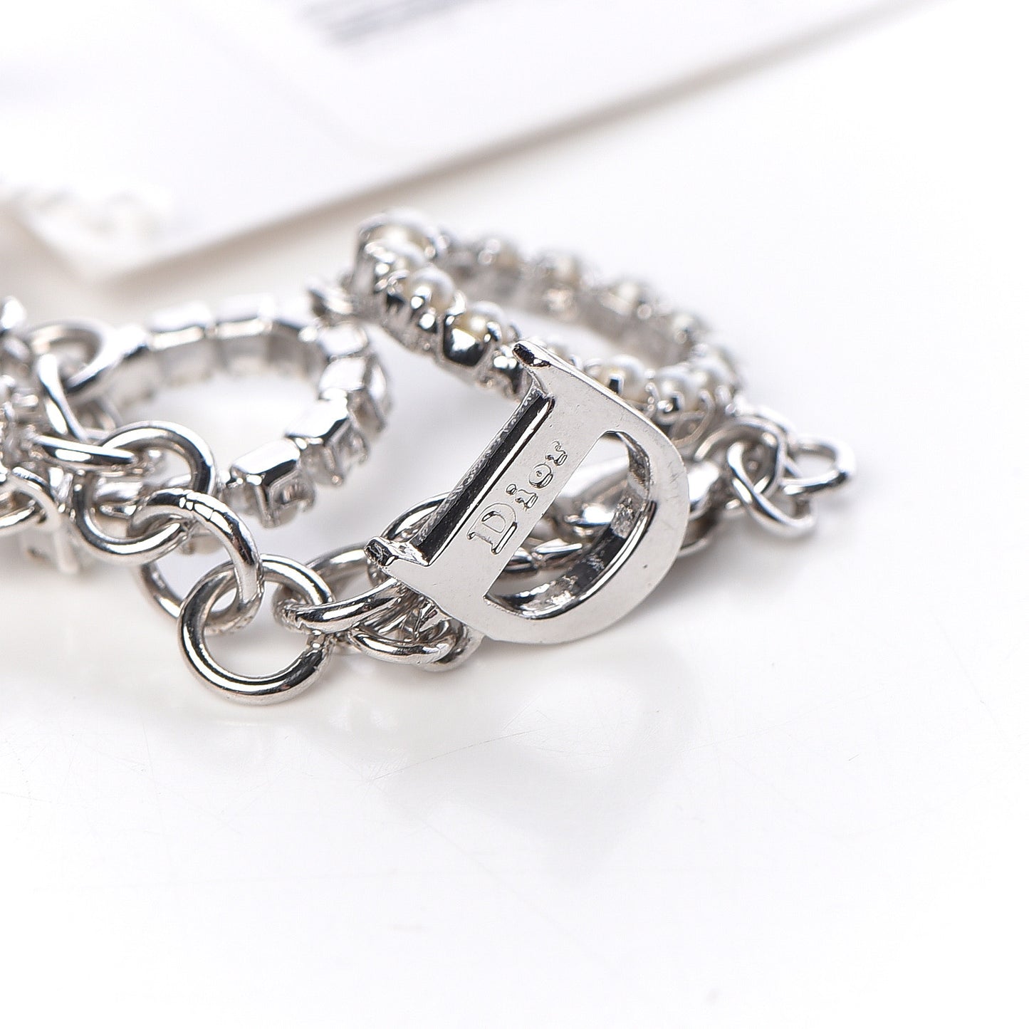 Crystal Pearl Studio Bracelet Silver Blanc