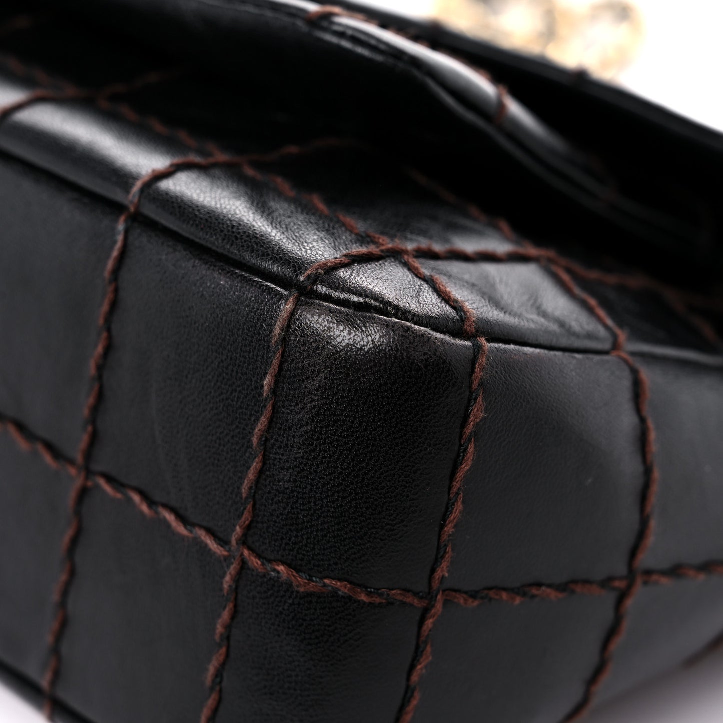 Lambskin Stitched Chocolate Bar Single Flap Brown