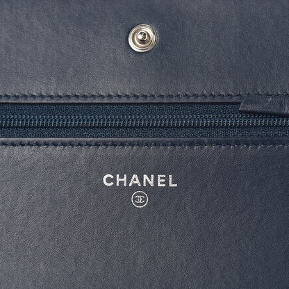 Chanel Glazed Calfskin Quilted Coco Boy Wallet On Chain WOC Blue 6 of 13