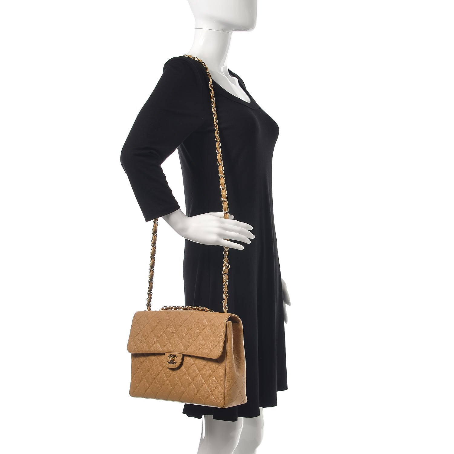 Chanel Caviar Quilted Jumbo Single Flap Beige 2 of 16