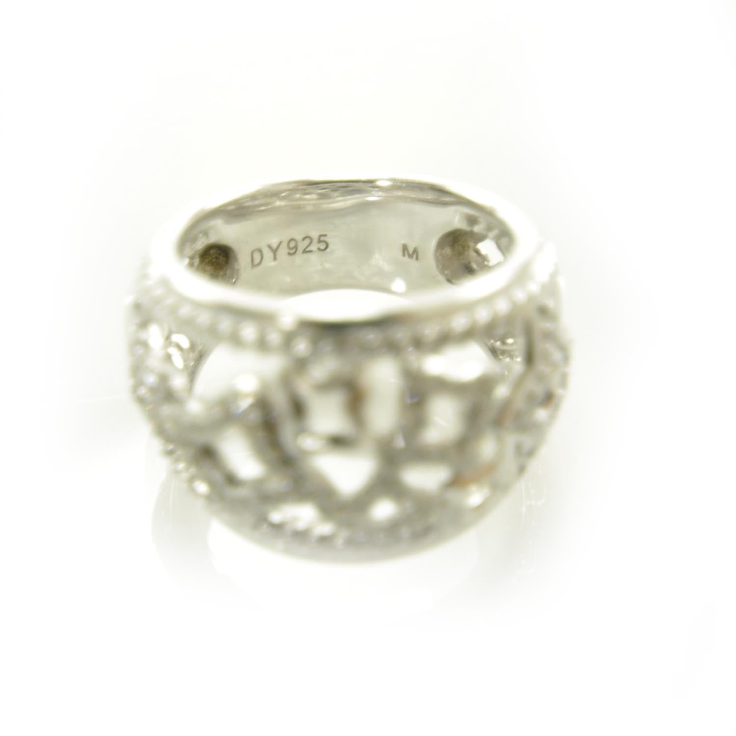 David Yurman Sterling Silver Pave Diamond Tapestry Dome Ring 6 4 of 5