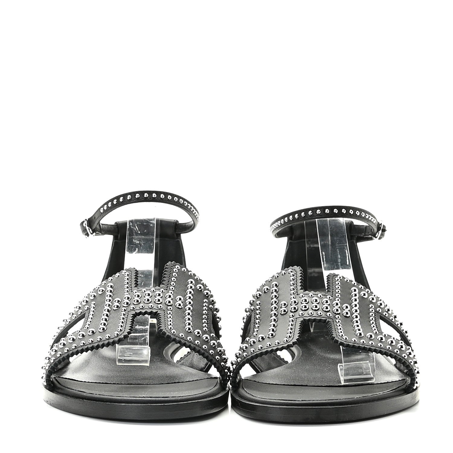 Hermes Calfskin Studded Santorini Sandals 38 Black 4 of 13