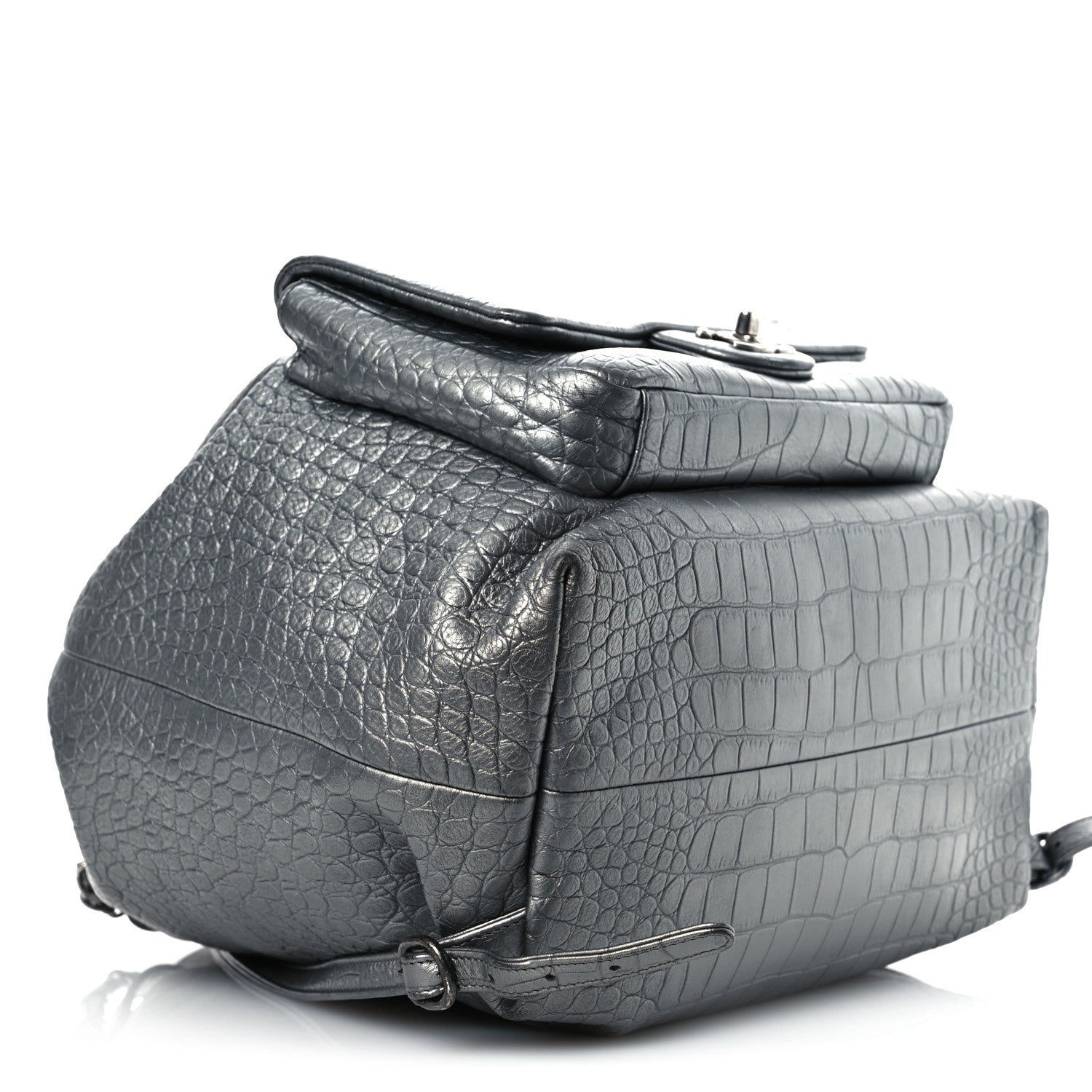 Chanel Metallic Calfskin Crocodile Embossed Large Backpack Silver 8 of 16