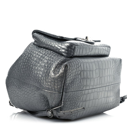 Chanel Metallic Calfskin Crocodile Embossed Large Backpack Silver 8 of 16