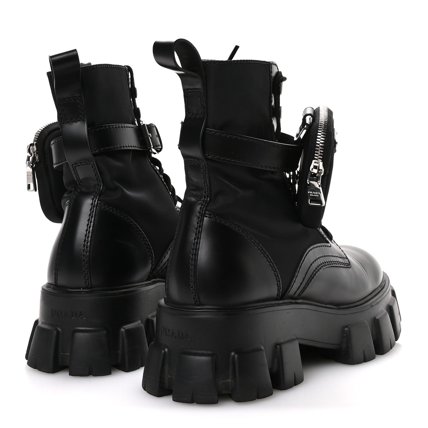 Prada Spazzolato Rois Nylon Metal Triangle Logo Monolith Pouch Pocket 55mm Boots 40 Black 5 of 8