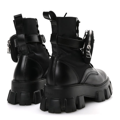 Prada Spazzolato Rois Nylon Metal Triangle Logo Monolith Pouch Pocket 55mm Boots 40 Black 5 of 8