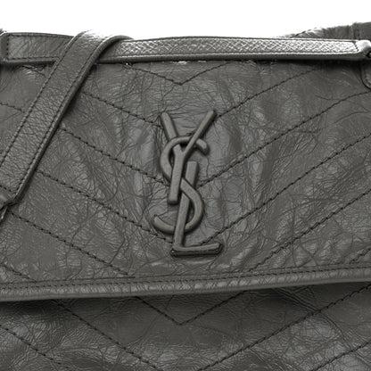 Saint Laurent Crinkled Calfskin Matelasse Monogram Medium Niki Chain Satchel Fog 9 of 11
