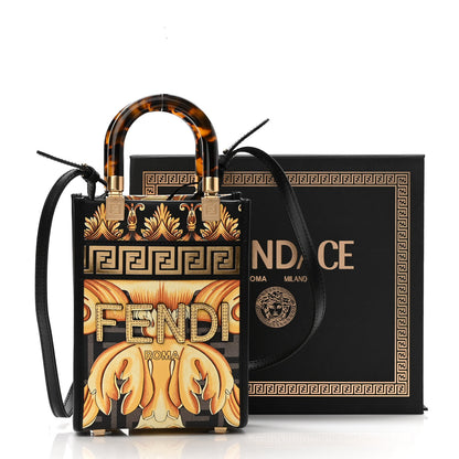 Fendi X VERSACE Vitello King Catalan Mirror Plexiglass Fendace FF Baroque Logo Mini Fendi Sunshine Shopper Tote Black Gold 10 of 10